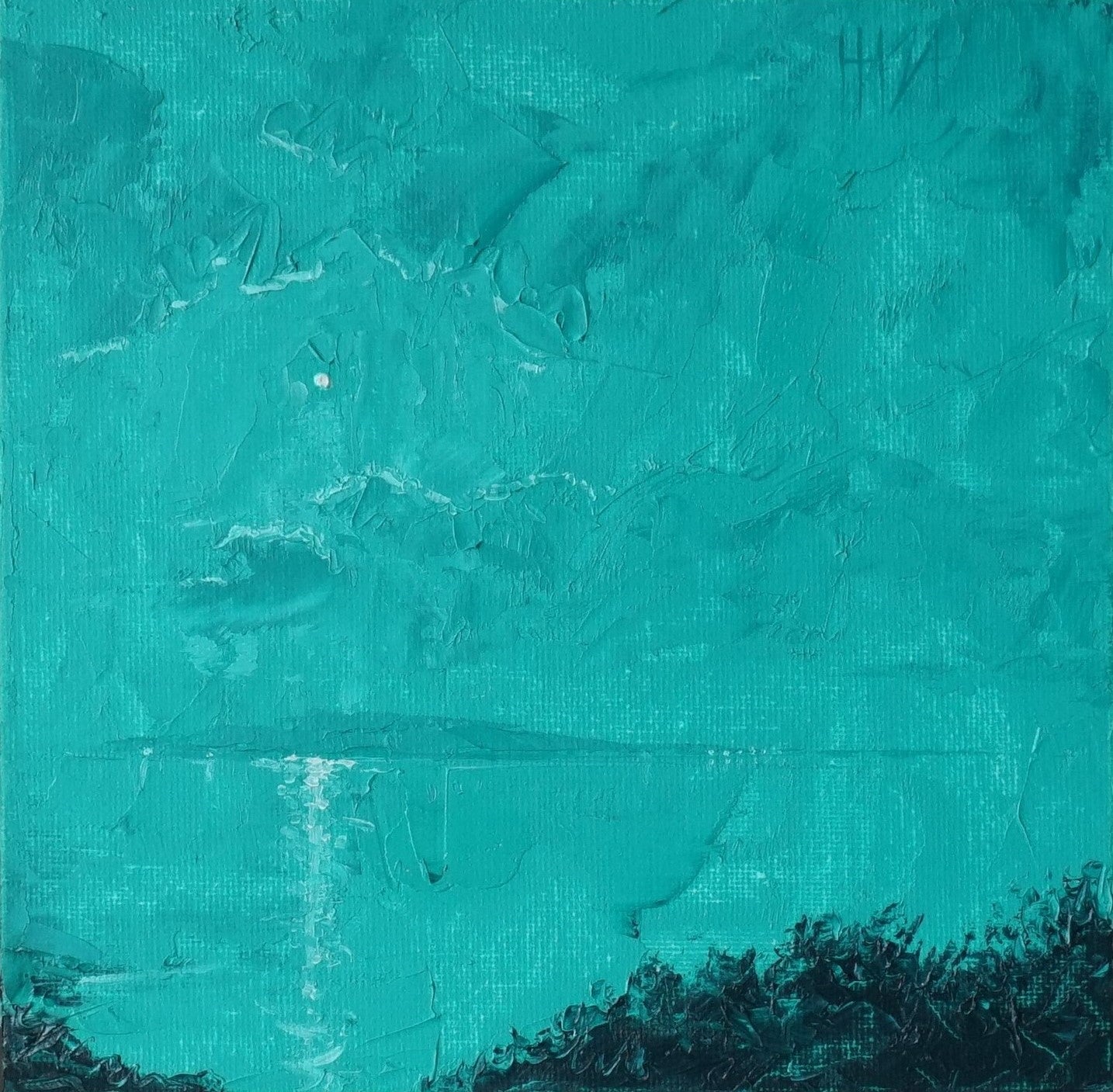 Nocturnal green- 18x18cm / Oil painting on canvas panel