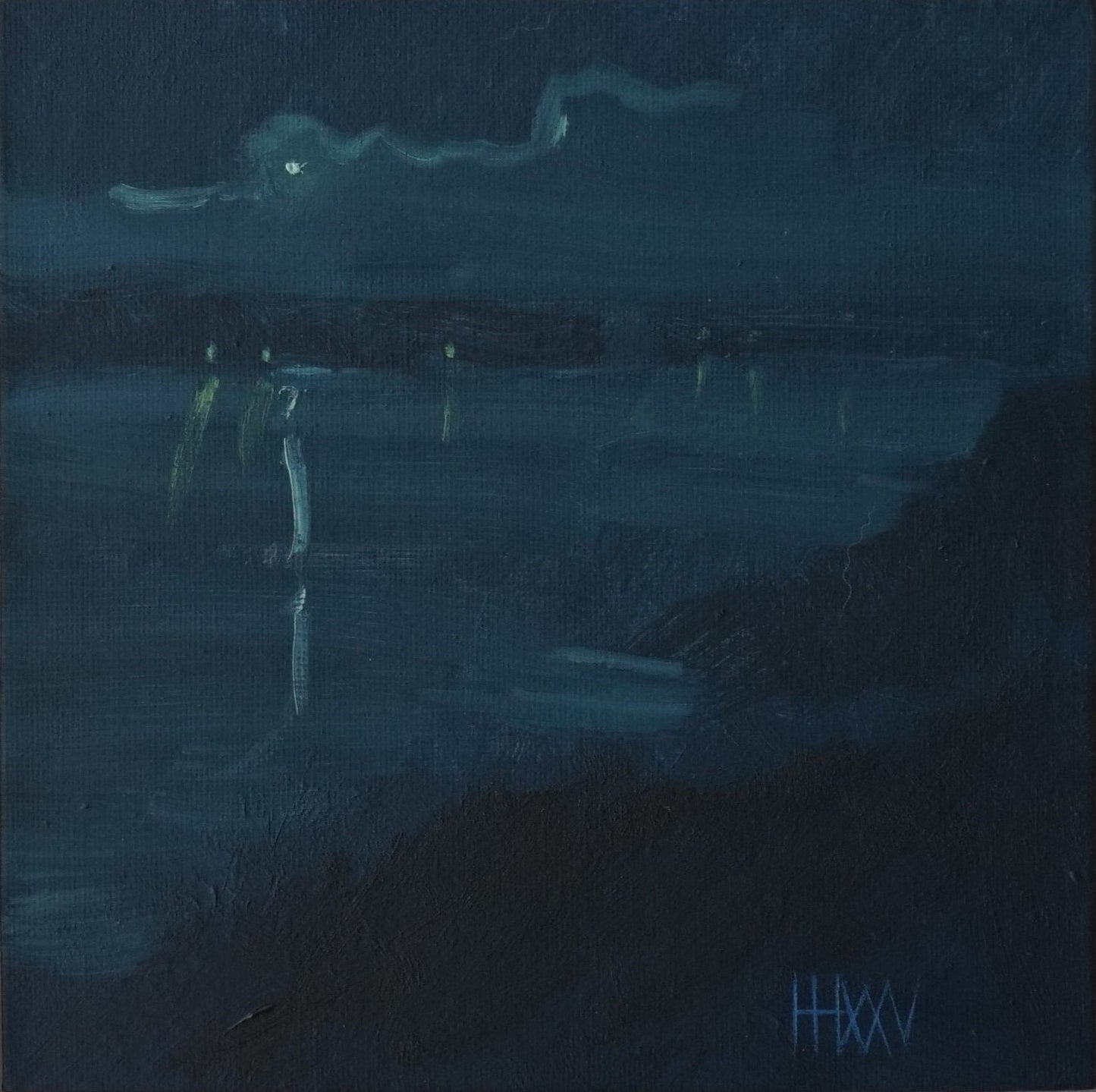 Night-time reflections- 18x18cm / Oil painting on canvas panel