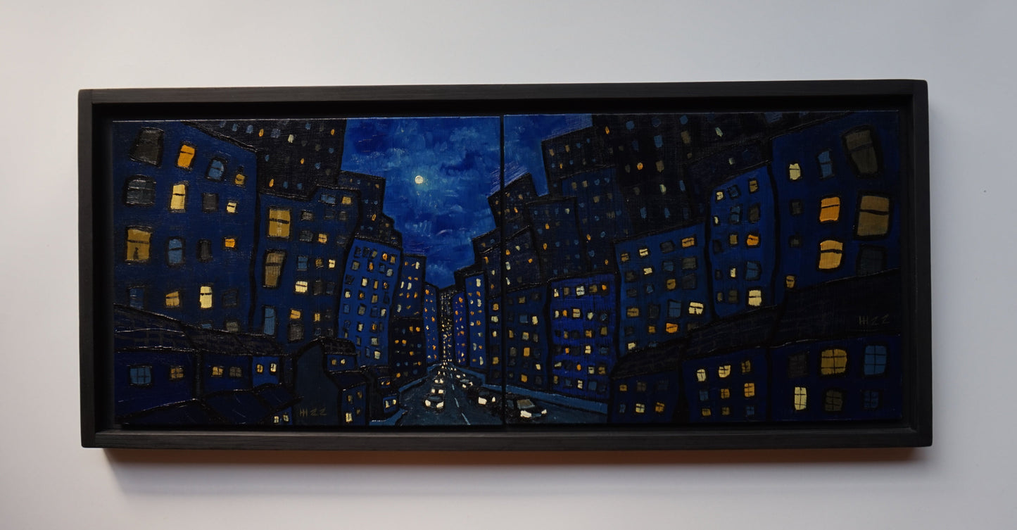 Coming into Tokyo- 28x71cm / Oil painting on canvas panels (Diptych)