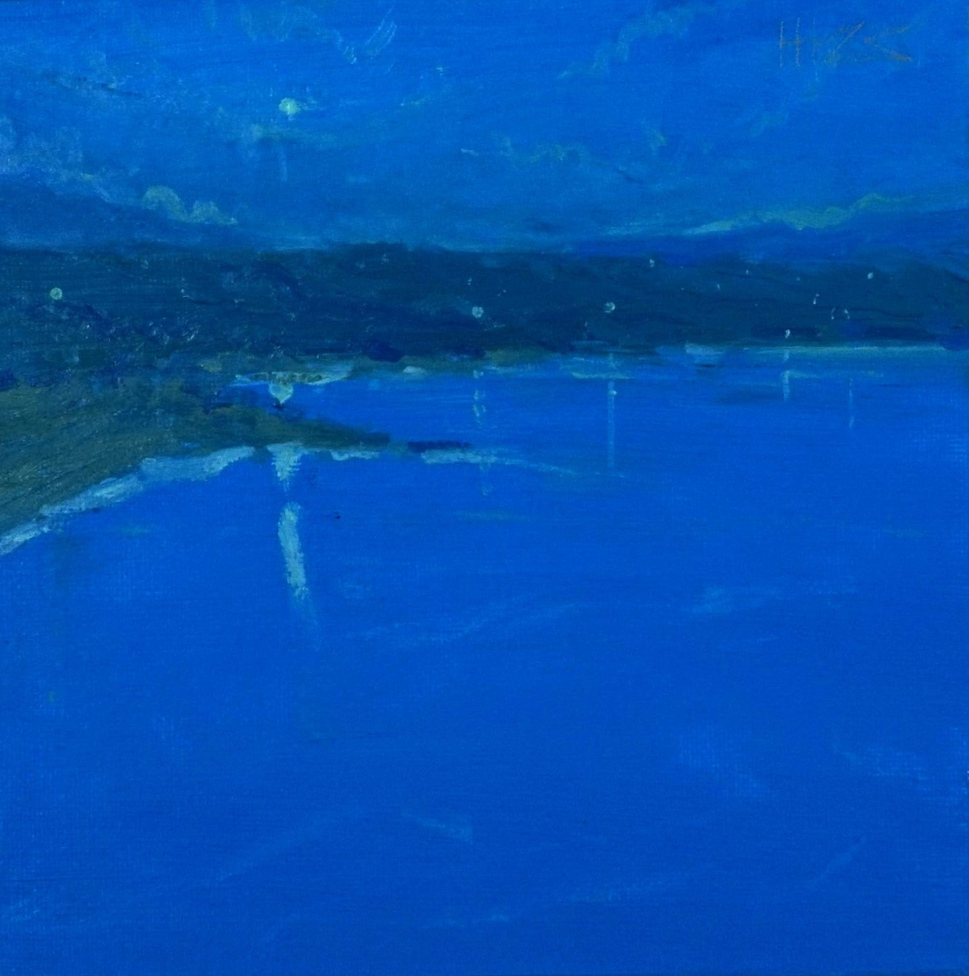 Blue and beach- 18x18cm / Oil painting on canvas panel