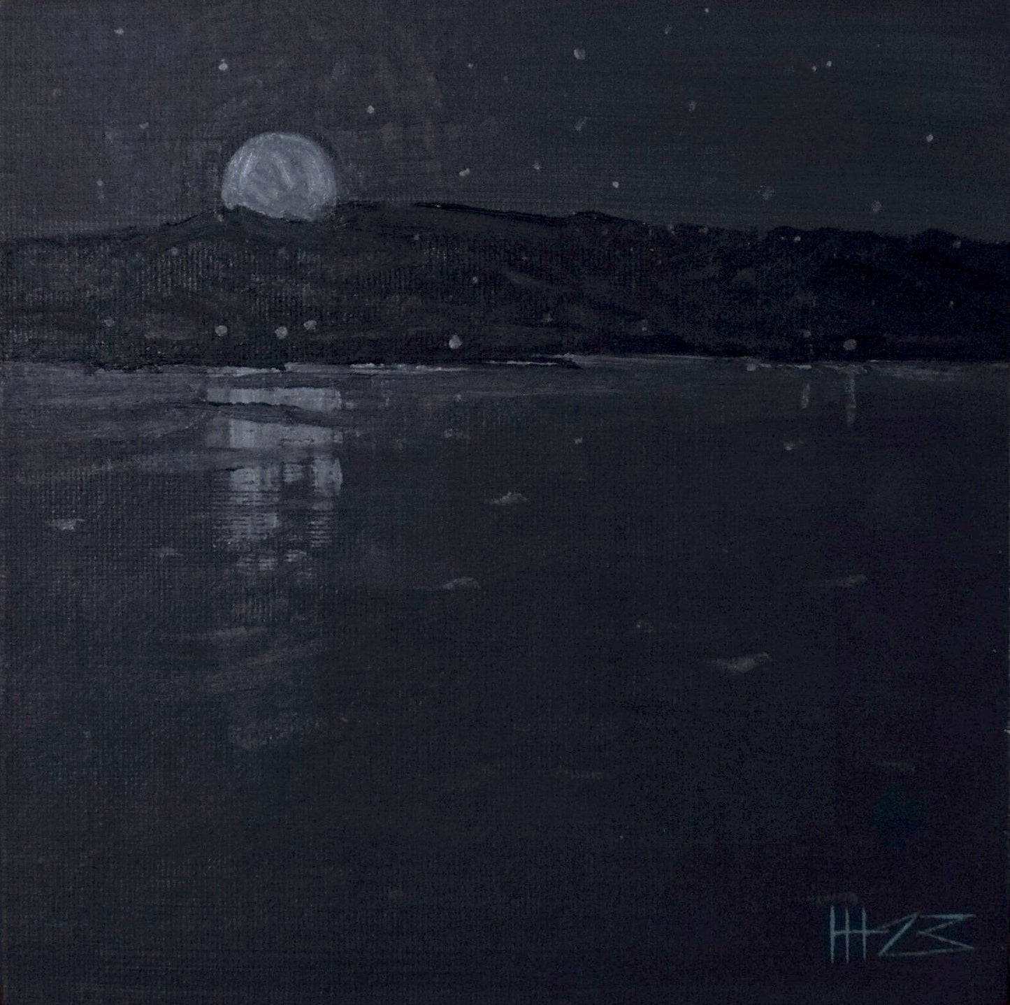 Gray moon- 18x18cm / Oil painting on canvas panel