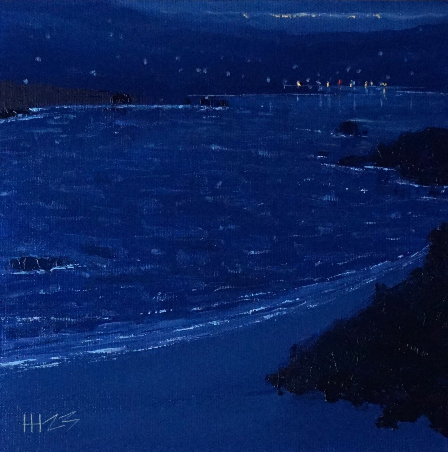 Lights from the shore- 25x25cm / Oil painting on canvas panel