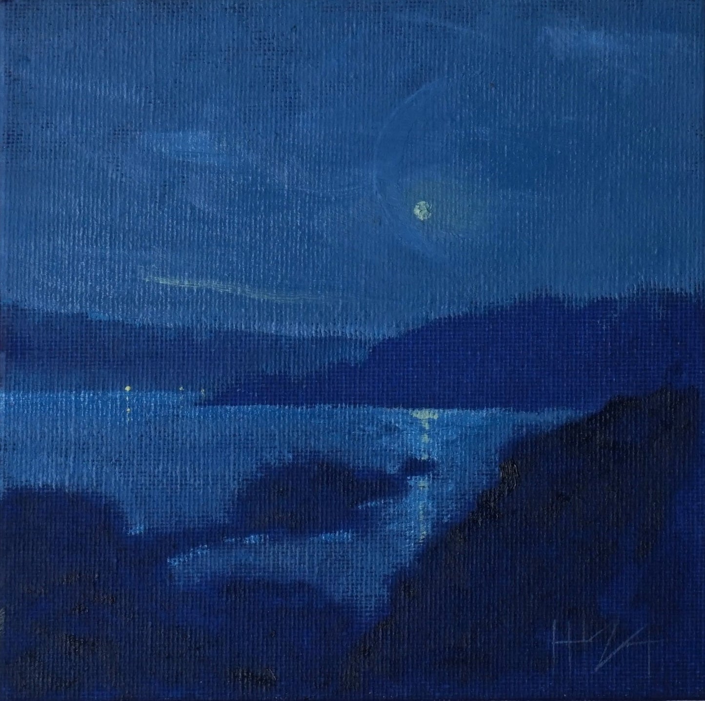 Full moon in Tamano- 15x15cm / Oil painting on canvas panel