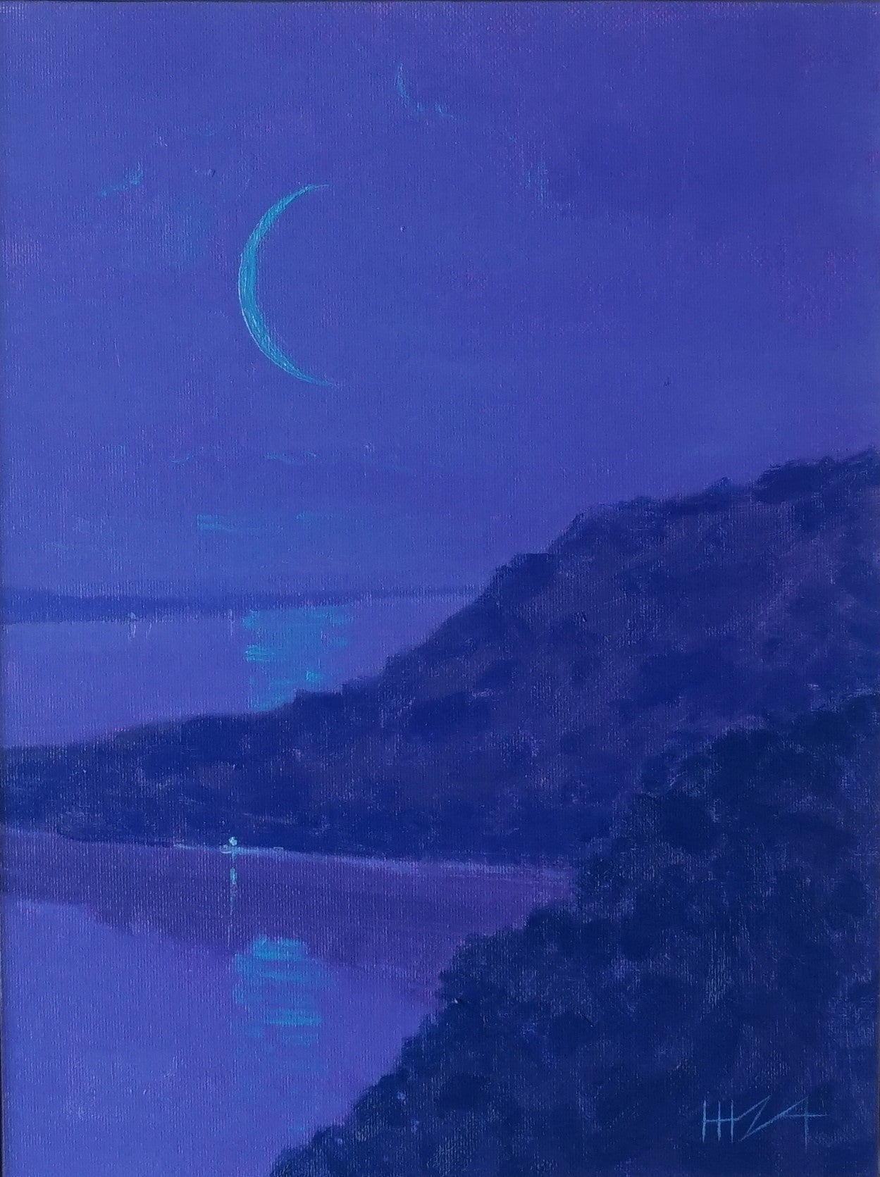 Crescent in blue - 23x30.5cm / Oil painting on canvas panel