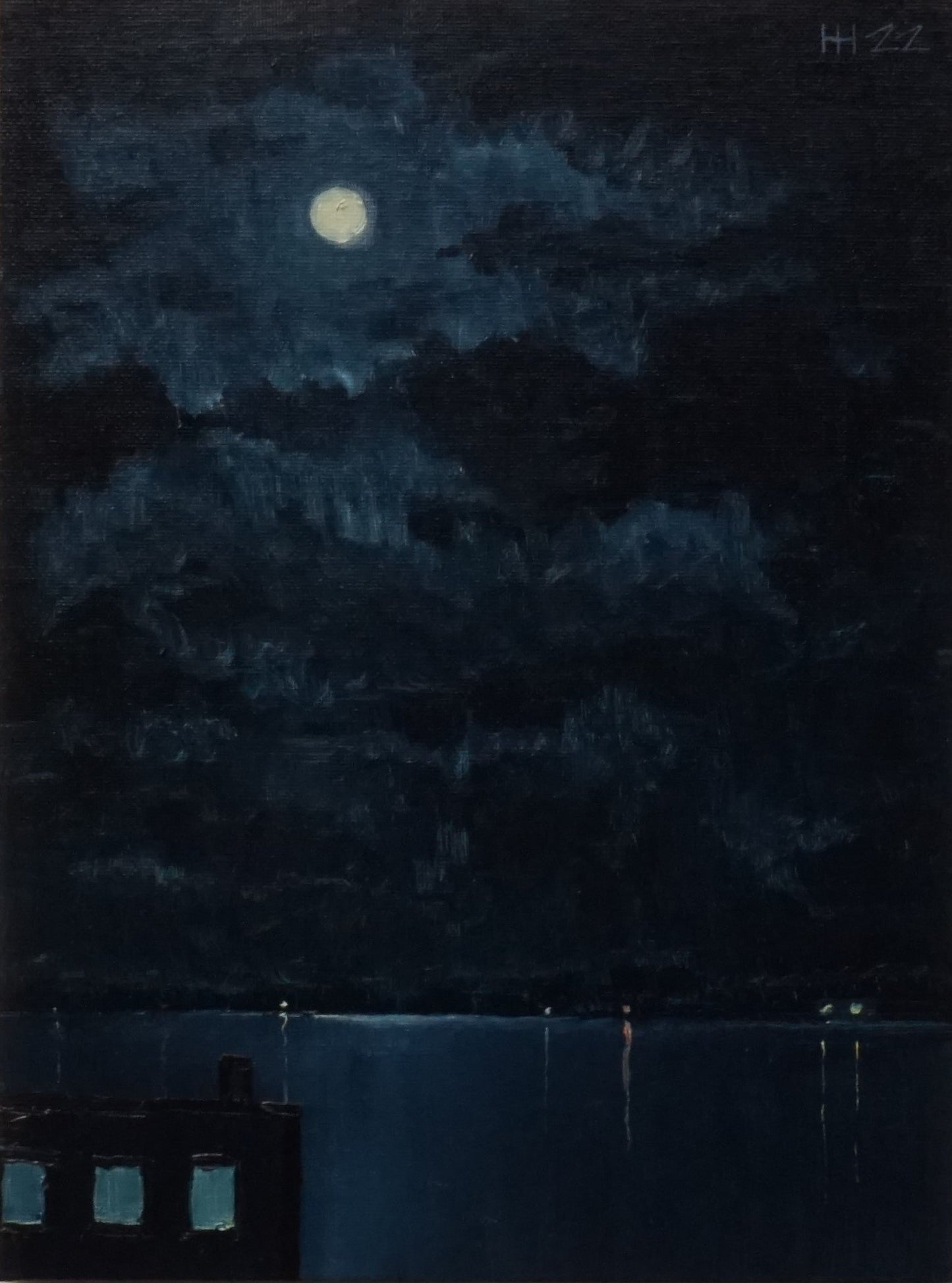 Chalk moon - 23x30.5cm / Oil painting on canvas panel