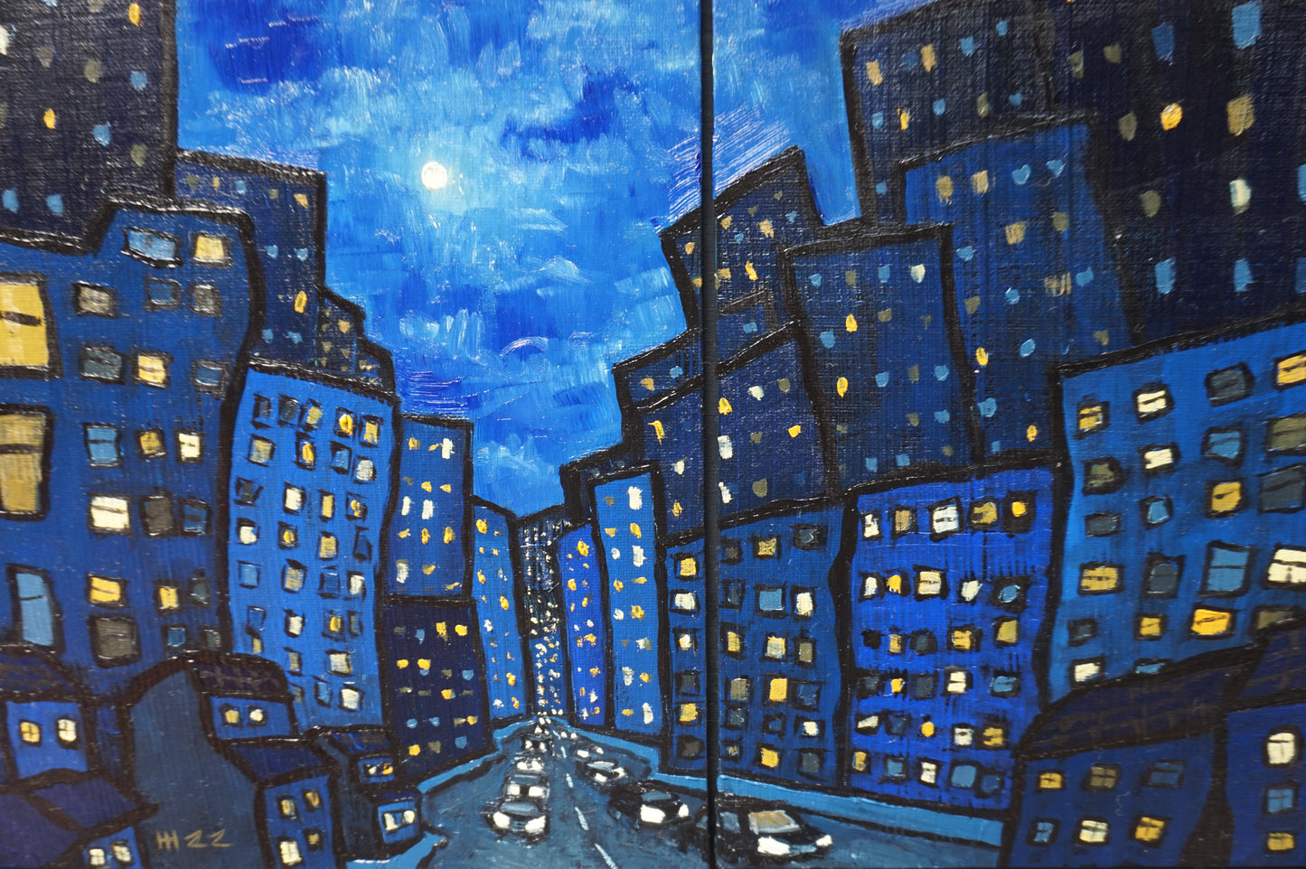 Coming into Tokyo-  28x71cm  / Oil painting on canvas panels (Diptych)