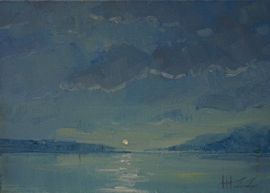 Wise moon- 18x13cm / Oil painting on canvas panel